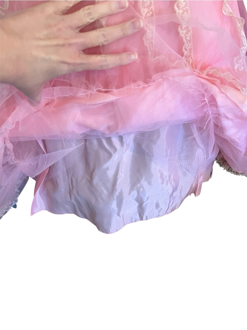 Vintage Y2K Betsey Johnson Evening Pink Sheer Mesh Lace Cupcake Tea Party Dress - Picture 8 of 14